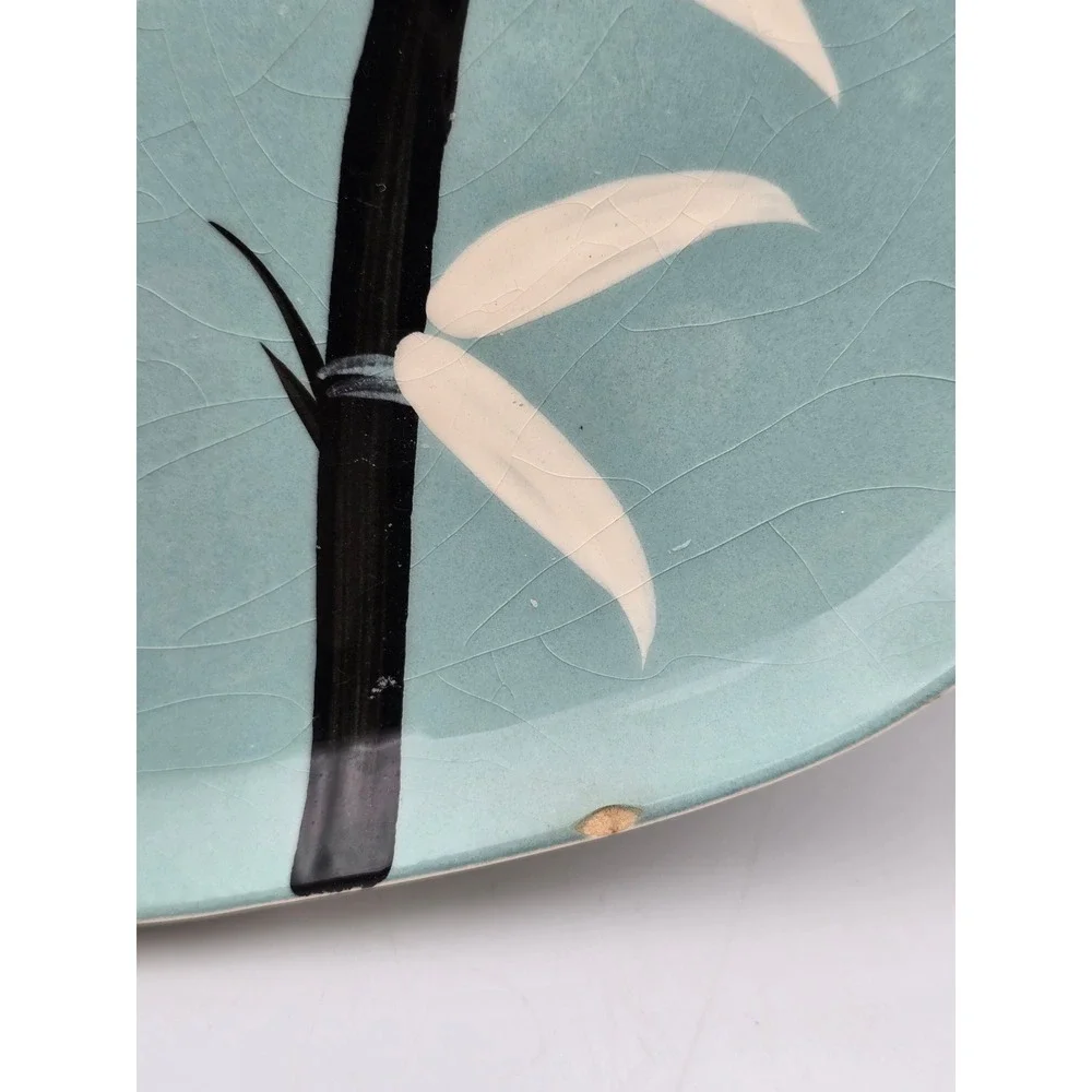 Weil Ware Platter Turquoise Fair Bamboo MCM California Pottery 13.5in